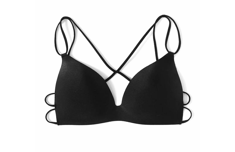 black bra with thin cross back straps